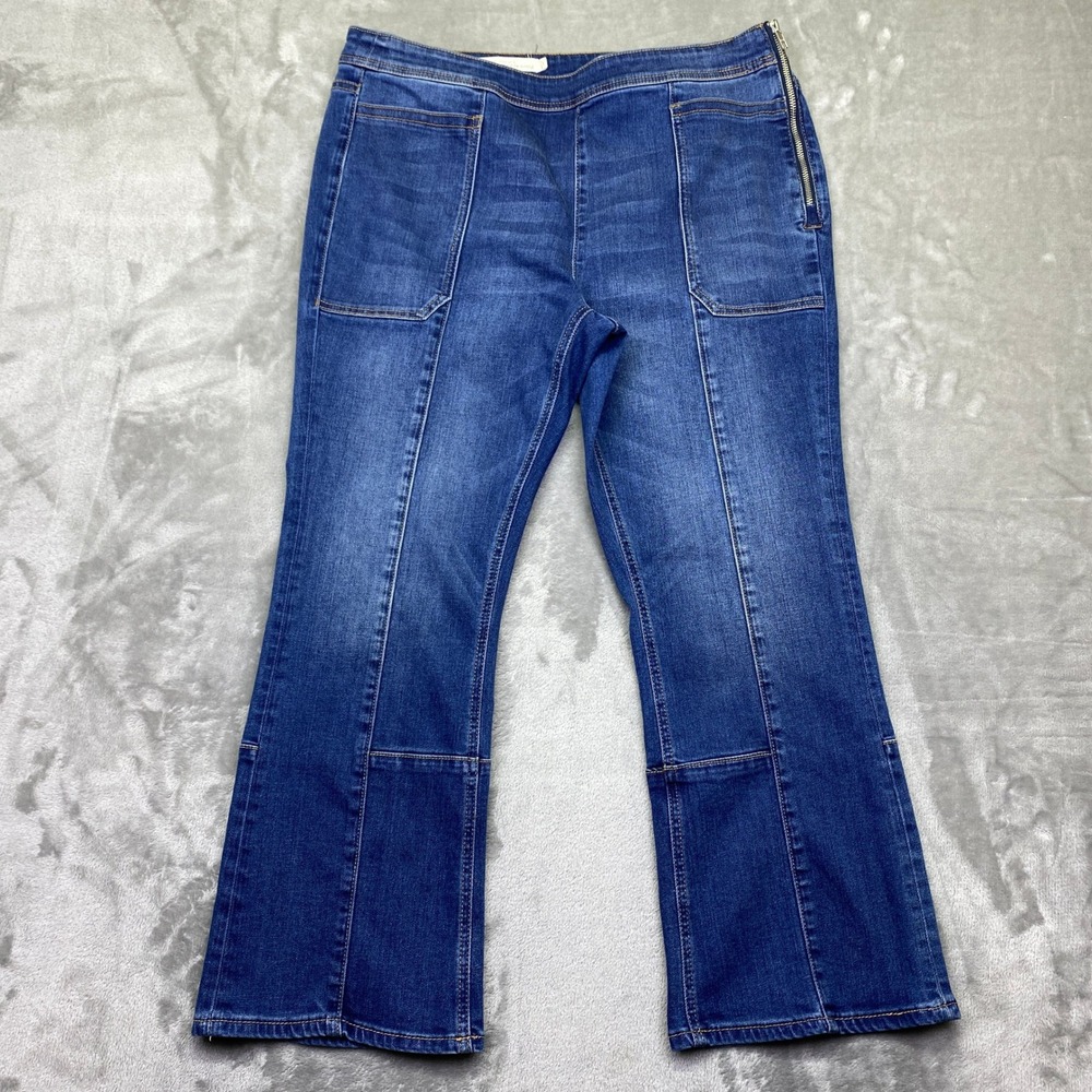 Pilaro and the Lightest Press Jeans Women Sz 32 Fit 33" Blue Flare Zipper Pocket